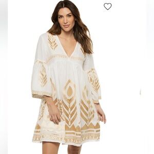 Bohemian White and Tan Mini Dress